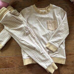 Kids Cream Gingham Pajama Set - Soft Cozy Sleepwear